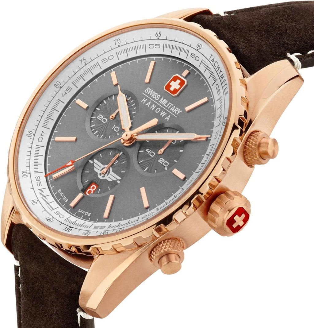 Swiss Military Afterburn Mens Chronograph Watch with Grey Dial and Brown Strap SMWGC0000320