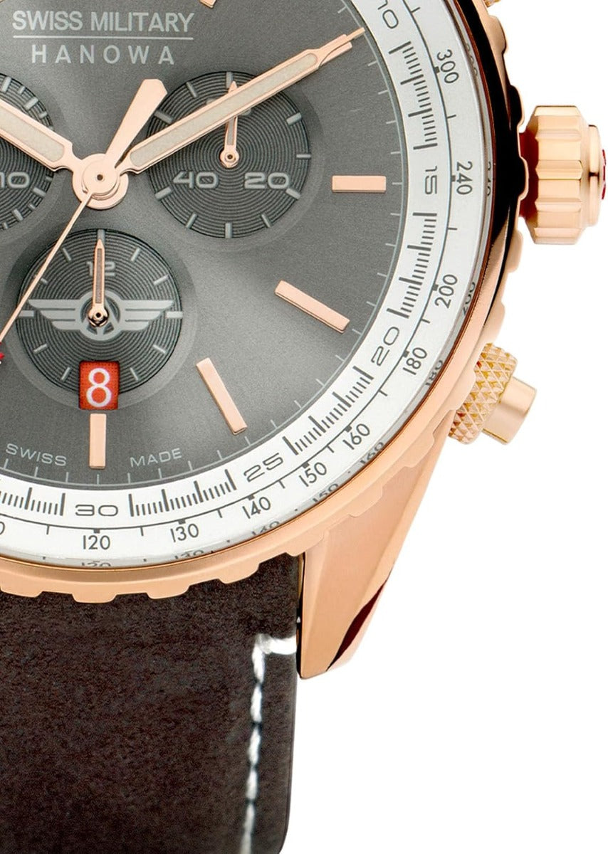 Swiss Military Afterburn Mens Chronograph Watch with Grey Dial and Brown Strap SMWGC0000320
