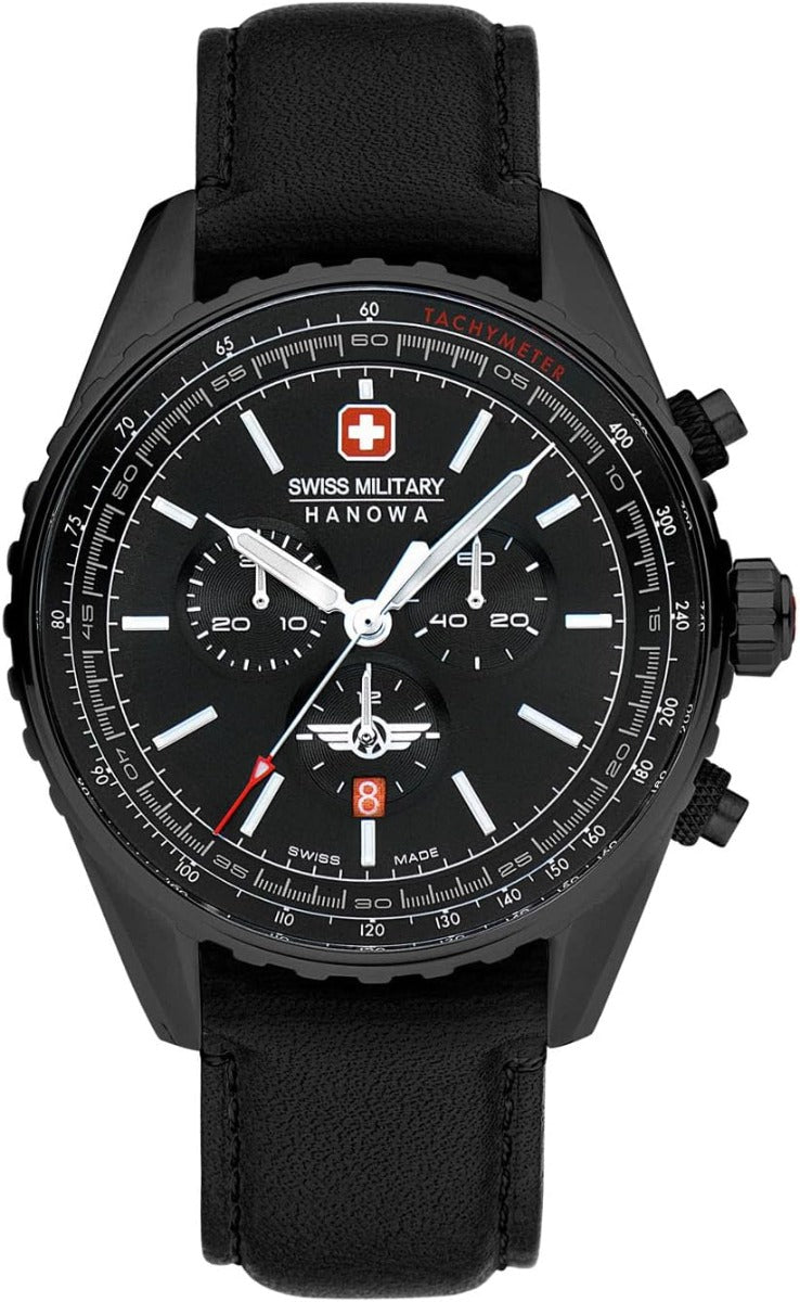 Gwylio i Ddynion Swiss Military Afterburn gyda Deial Du a Strap Du SMWGC0000330