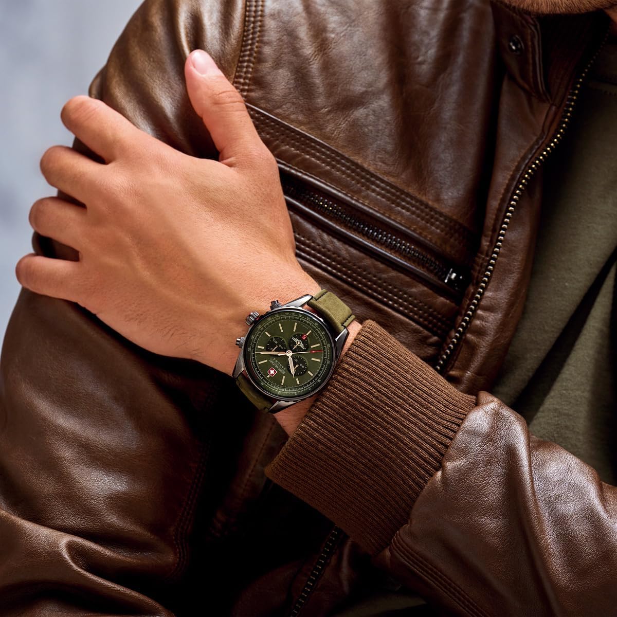 Swiss Military Afterburn Mens Chronograph Watch with Green Dial and Green Strap SMWGC0000340