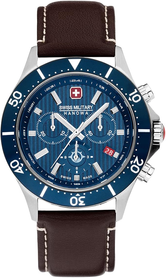 Swiss Military Mens Watch with Blue Dial and Brown Strap SMWGC2100706