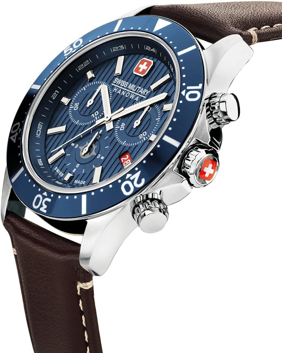 Swiss Military Mens Watch with Blue Dial and Brown Strap SMWGC2100706