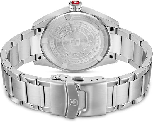 Swiss Military Mens Watch with Black Dial and Silver Strap SMWGG0001503