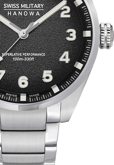 Swiss Military Mens Watch with Black Dial and Silver Strap SMWGG0001503