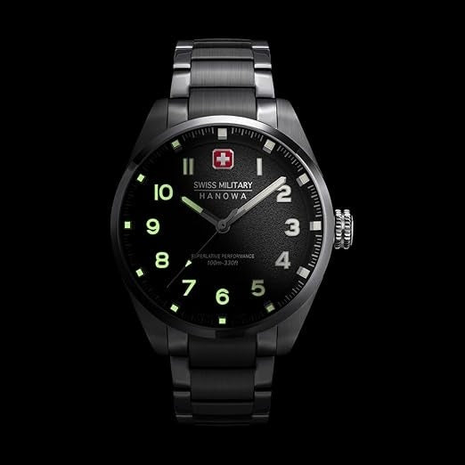 Swiss Military Mens Watch with Black Dial and Silver Strap SMWGG0001503