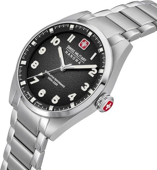 Swiss Military Mens Watch with Black Dial and Silver Strap SMWGG0001503