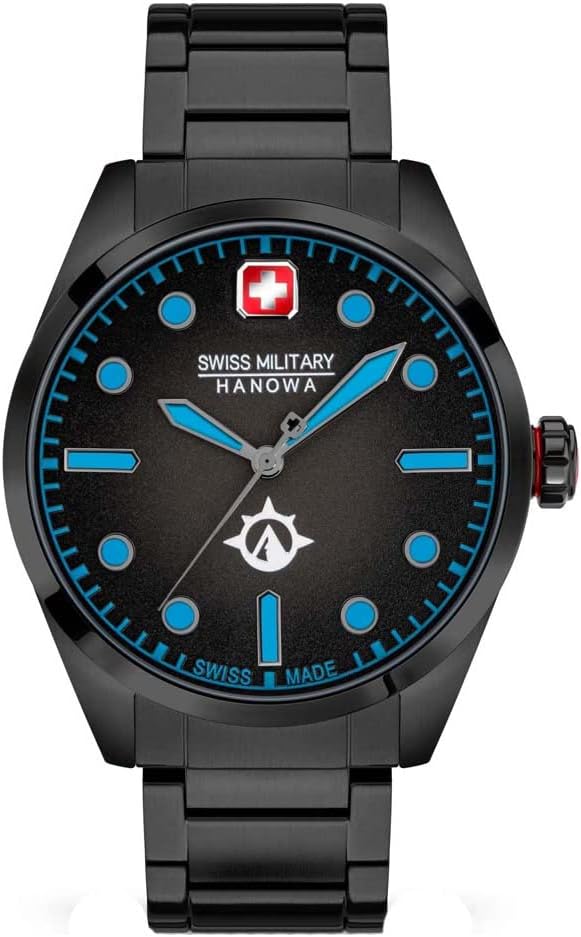 Cloc Men Swiss Military gyda Deial Du a Strap Ddu SMWGG2100530