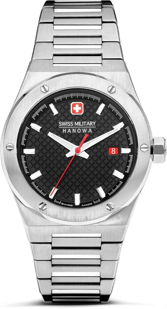 Gwylio Dynion Swiss Military Sidewinder gyda Deial Du a Strap Arian SMWGH2101604