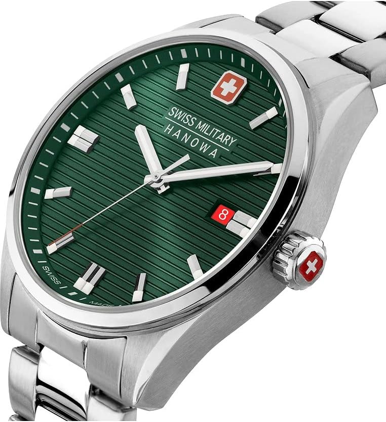 Swiss Military Mens Watch with Green Dial and Silver Stainless Steel Strap SMWGH2200105