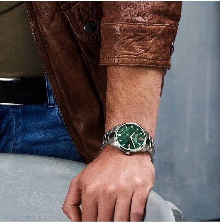 Swiss Military Mens Watch with Green Dial and Silver Stainless Steel Strap SMWGH2200105