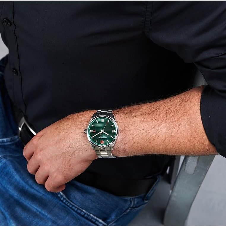 Swiss Military Mens Watch with Green Dial and Silver Stainless Steel Strap SMWGH2200105