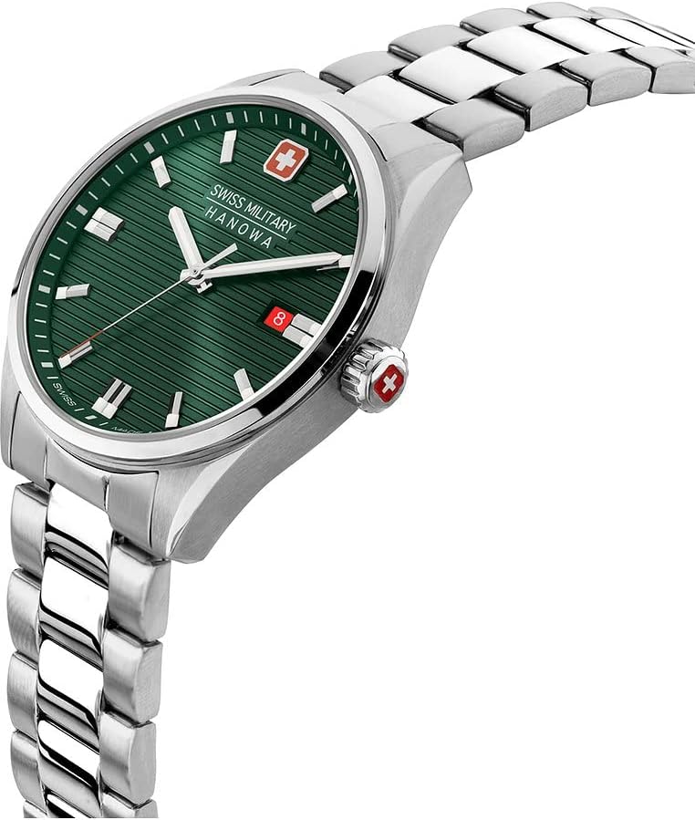 Swiss Military Mens Watch with Green Dial and Silver Stainless Steel Strap SMWGH2200105
