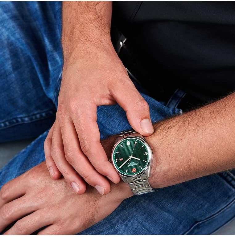 Swiss Military Mens Watch with Green Dial and Silver Stainless Steel Strap SMWGH2200105