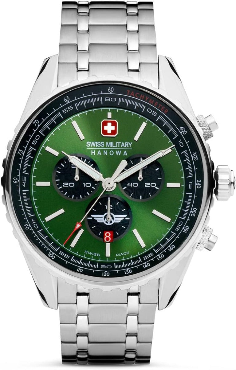 Swiss Military Mens Watch with Green Dial and Silver Stainless Steel Strap SMWGI0000307