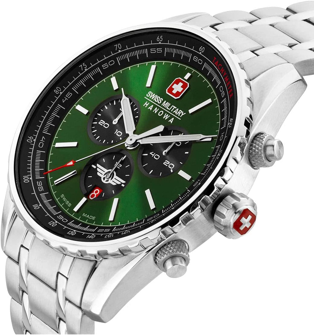 Swiss Military Mens Watch with Green Dial and Silver Stainless Steel Strap SMWGI0000307