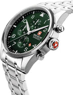 Oriawr Gromniwlog Dynion Swiss Military gyda Deial Gwyrdd a Strap Arian SMWGI0000404
