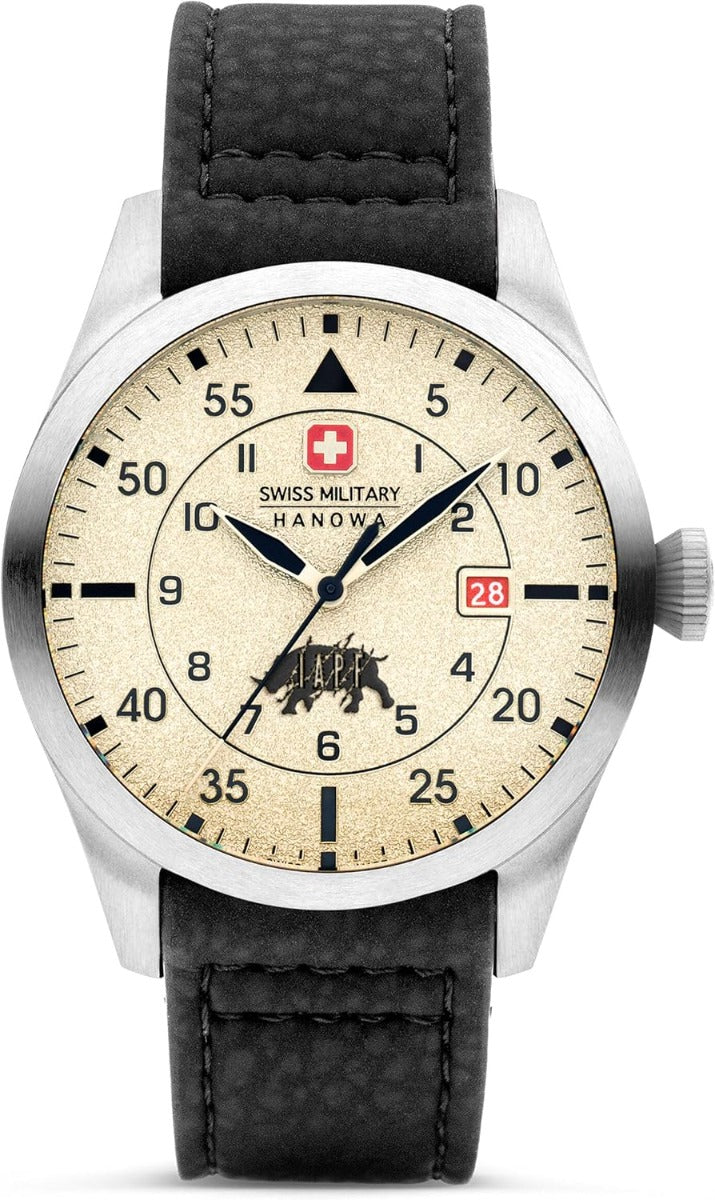 Awr Dynion Swiss Military Lead Ranger gyda Deial Tywod a Strap Du SMWGN0001230