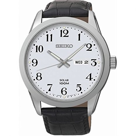 Seiko Men's Solar Leather Strap Watch SNE371P1