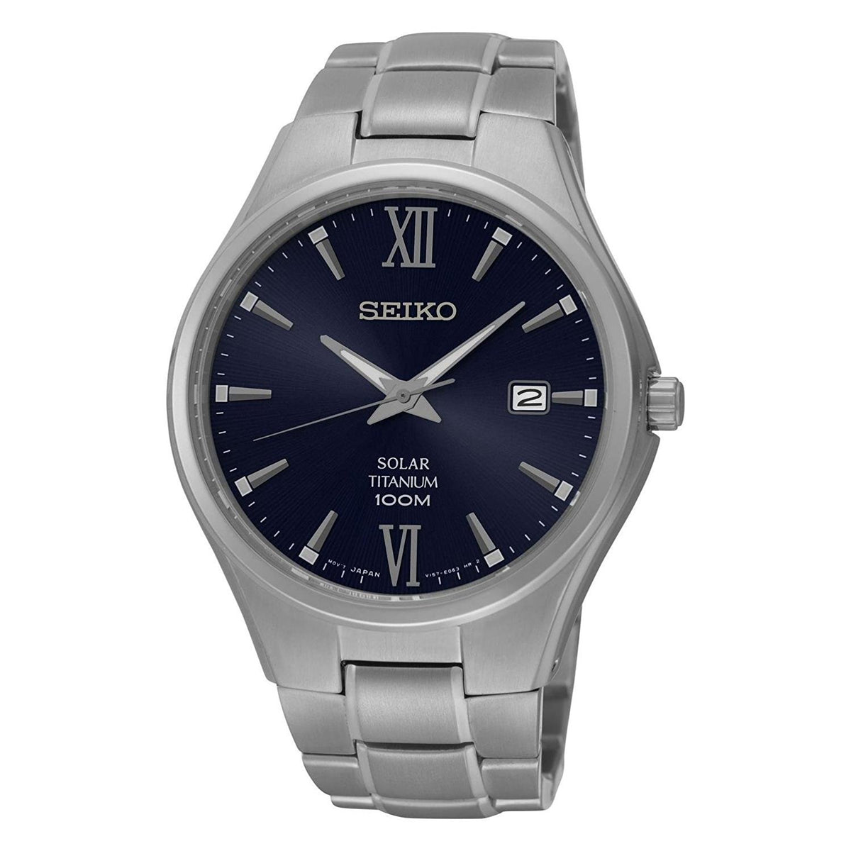 Gents Mens Titanium Seiko Solar Watch on Bracelet with Date, 100M Water Resistant. SNE407P1