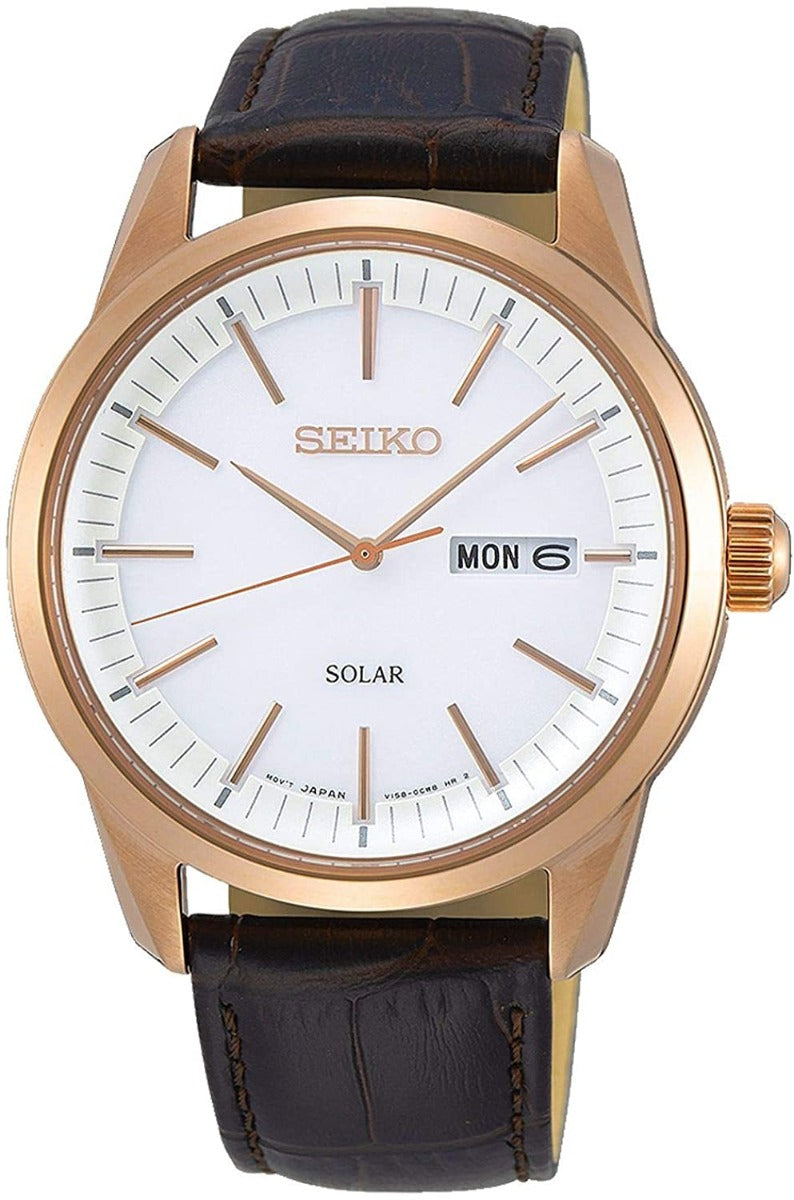 Seiko Mens Solar Watch with Brown Leather Strap SNE530P1