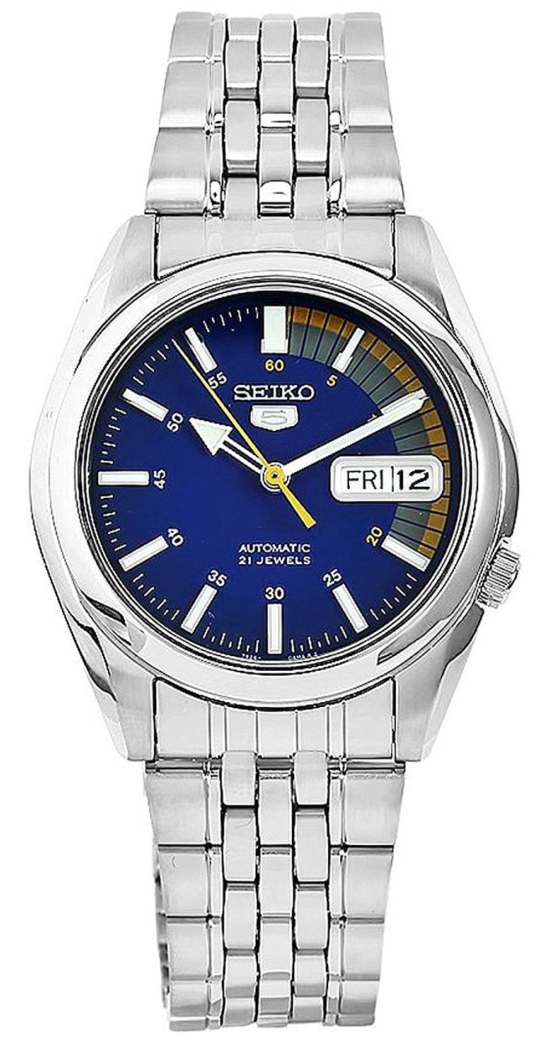 Seiko Men's Automatic Watch with Blue Dial Analogue Display and Silver Stainless Steel Bracelet SNK371K1