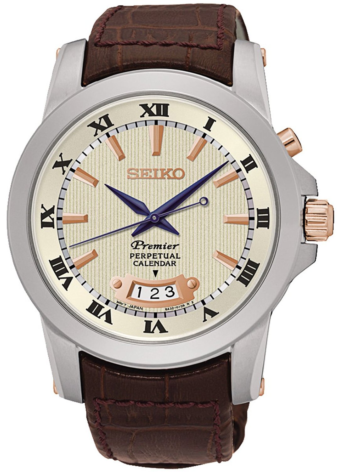 Seiko SNQ150P1 Cream & Brown Leather Men's Perpetual Calendar Watch Leather