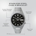 Seiko 5 Mens Automatic Watch SNXS79 with Black Dial and Silver Stainless Steel Bracelet