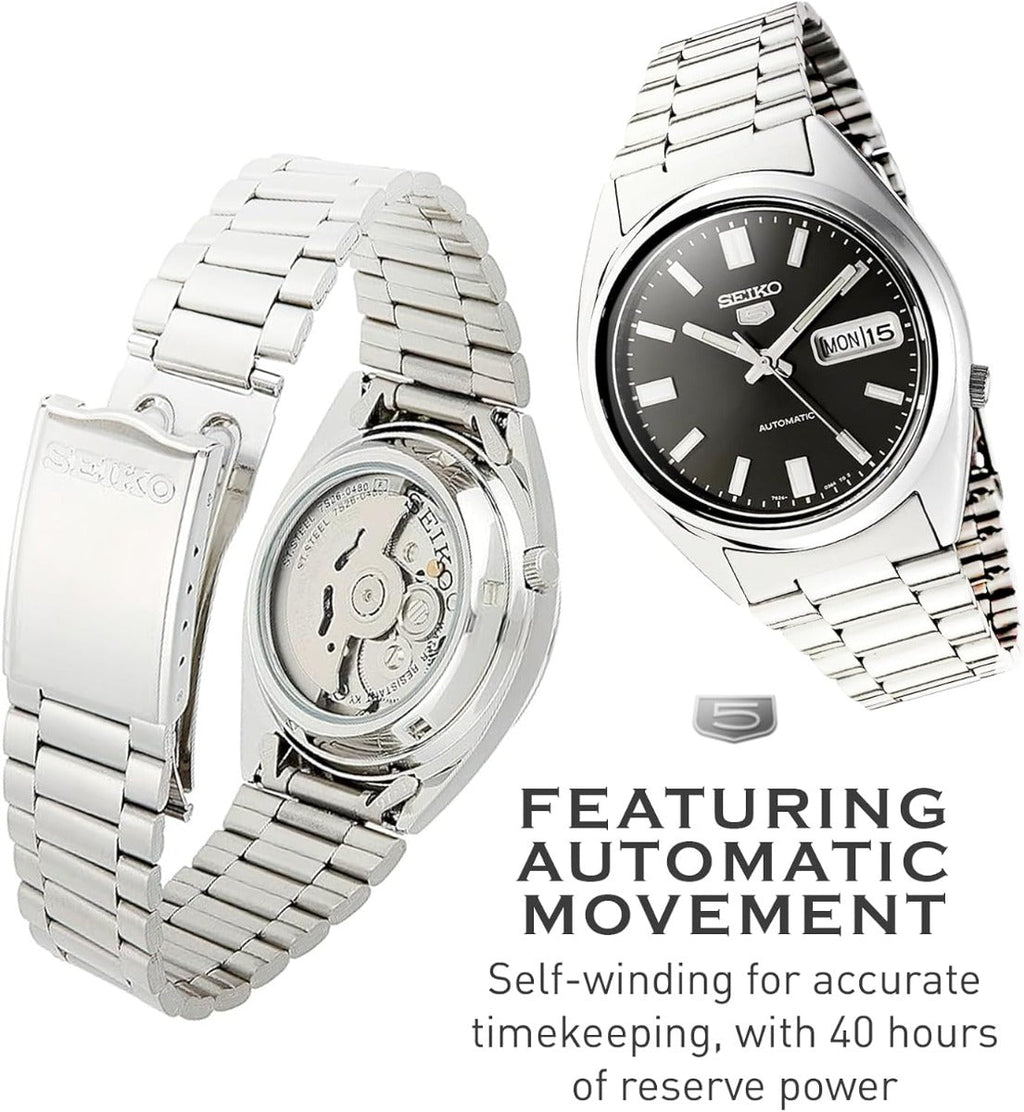 Seiko 5 Mens Automatic Watch SNXS79 with Black Dial and Silver Stainless Steel Bracelet