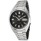 Seiko SNXS79K - 5 Gent Men's Automatic Analogue Watch, Black Dial, Steel Bracelet Grey