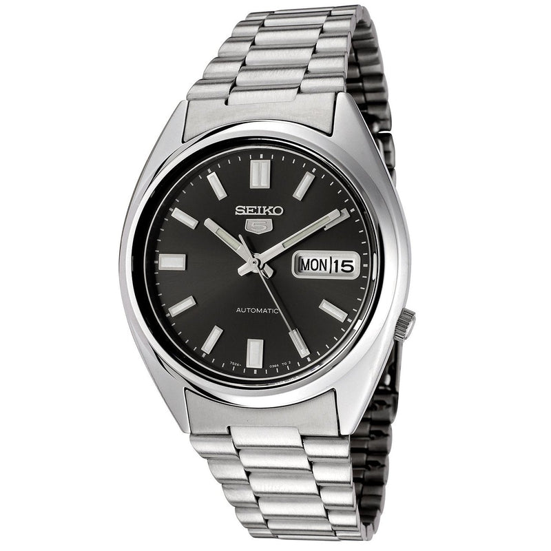 Seiko 5 Mens Automatic Watch SNXS79 with Black Dial and Silver Stainless Steel Bracelet