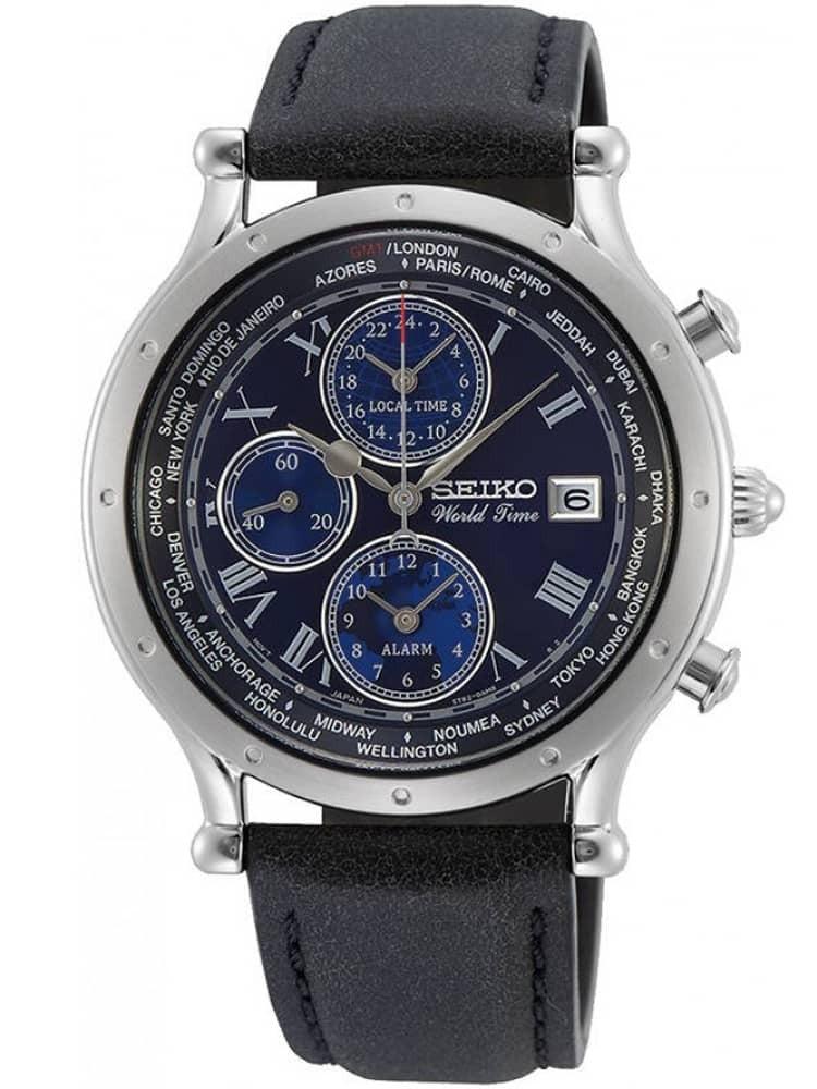 Gwylio Dial Cronograff Glas Argraffiad Arbennig Amser Byd i Ddynion Seiko SPL059P1