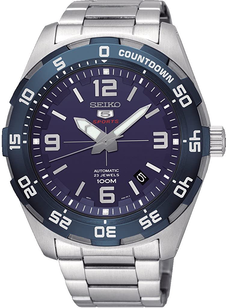 Seiko Sports Men's Automatic Watch with Blue Dial and SIlver Strap SRPB85K1