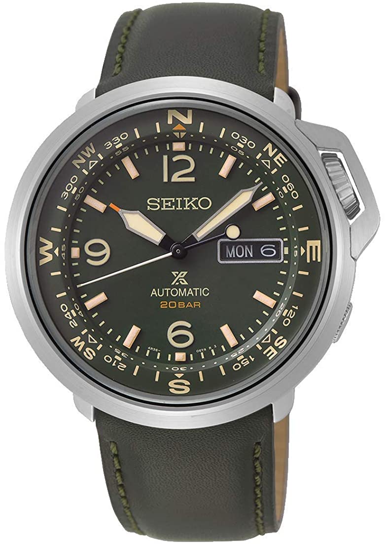 Seiko Prospex Mens Automatic Watch with Green Leather Strap SRPD33K1