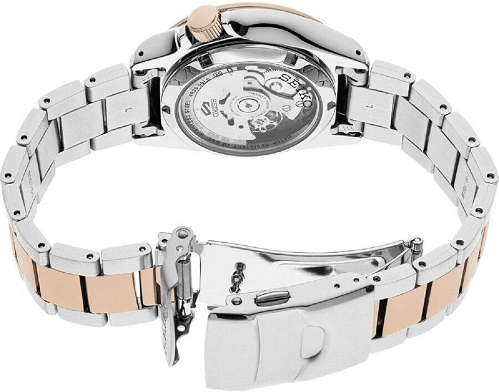 Seiko 5 Sports Mens Automatic Watch with Silver and Rose Gold Bracelet SRPE58K1