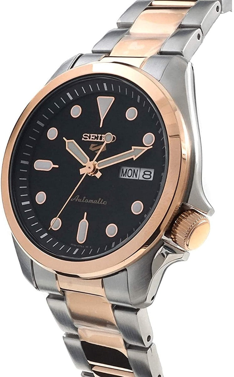Seiko 5 Sports Mens Automatic Watch with Silver and Rose Gold Bracelet SRPE58K1