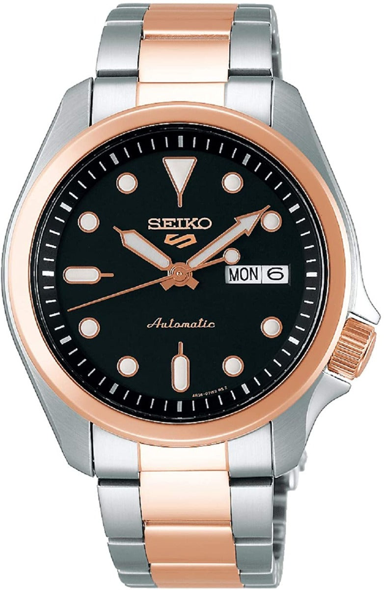 Seiko 5 Sports Mens Automatic Watch with Silver and Rose Gold Bracelet SRPE58K1