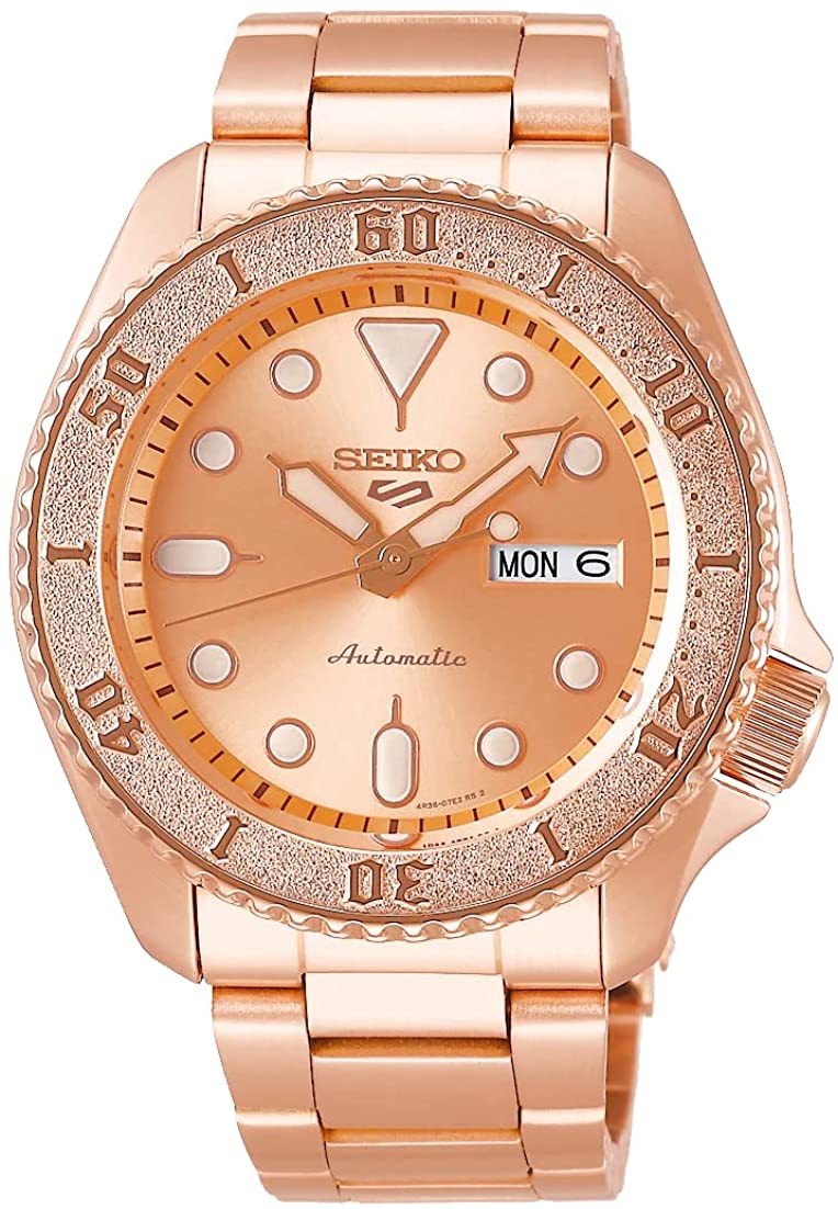 Seiko 5 Sports Mens Automatic Watch with Rose Gold Dial and Rose Gold Bracelet SRPE72K1