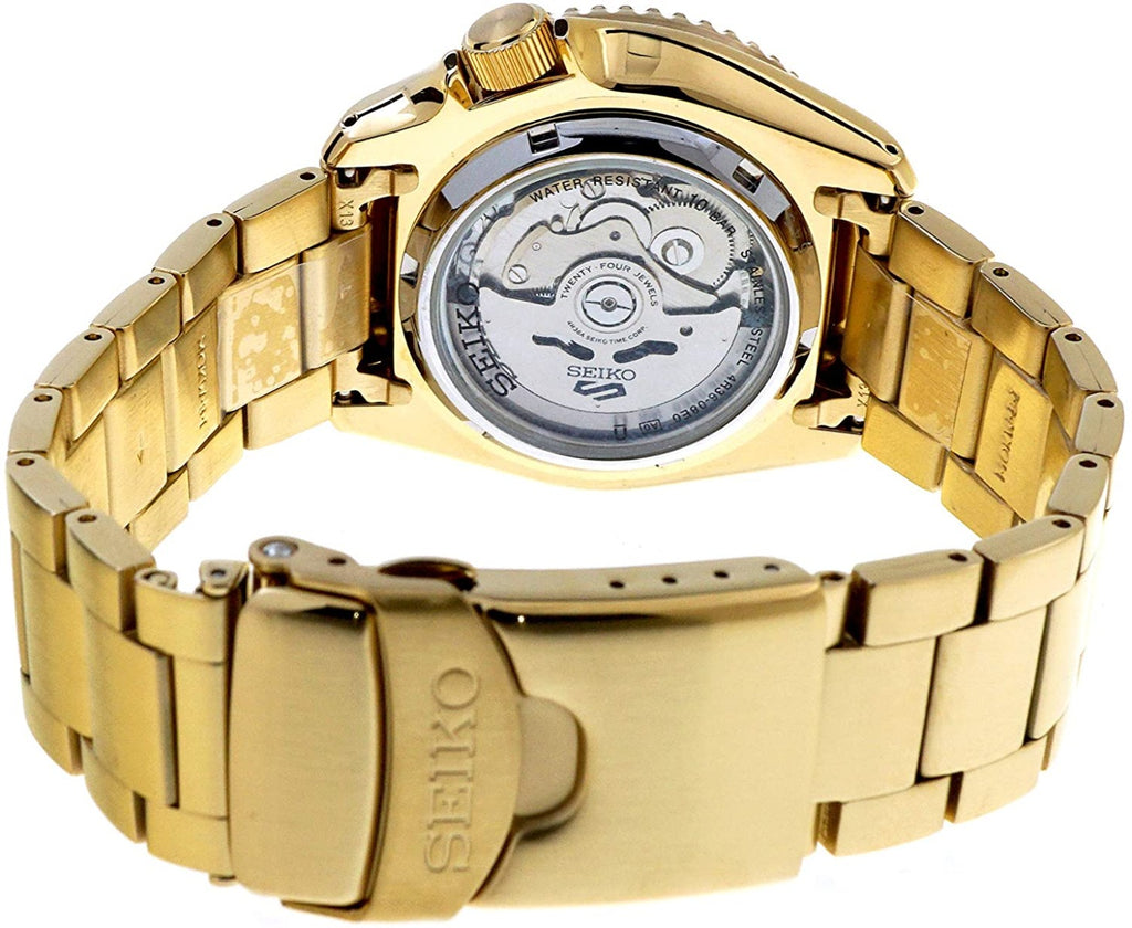 Seiko 5 Sports Mens Automatic Watch with Gold Bracelet SRPE74K1