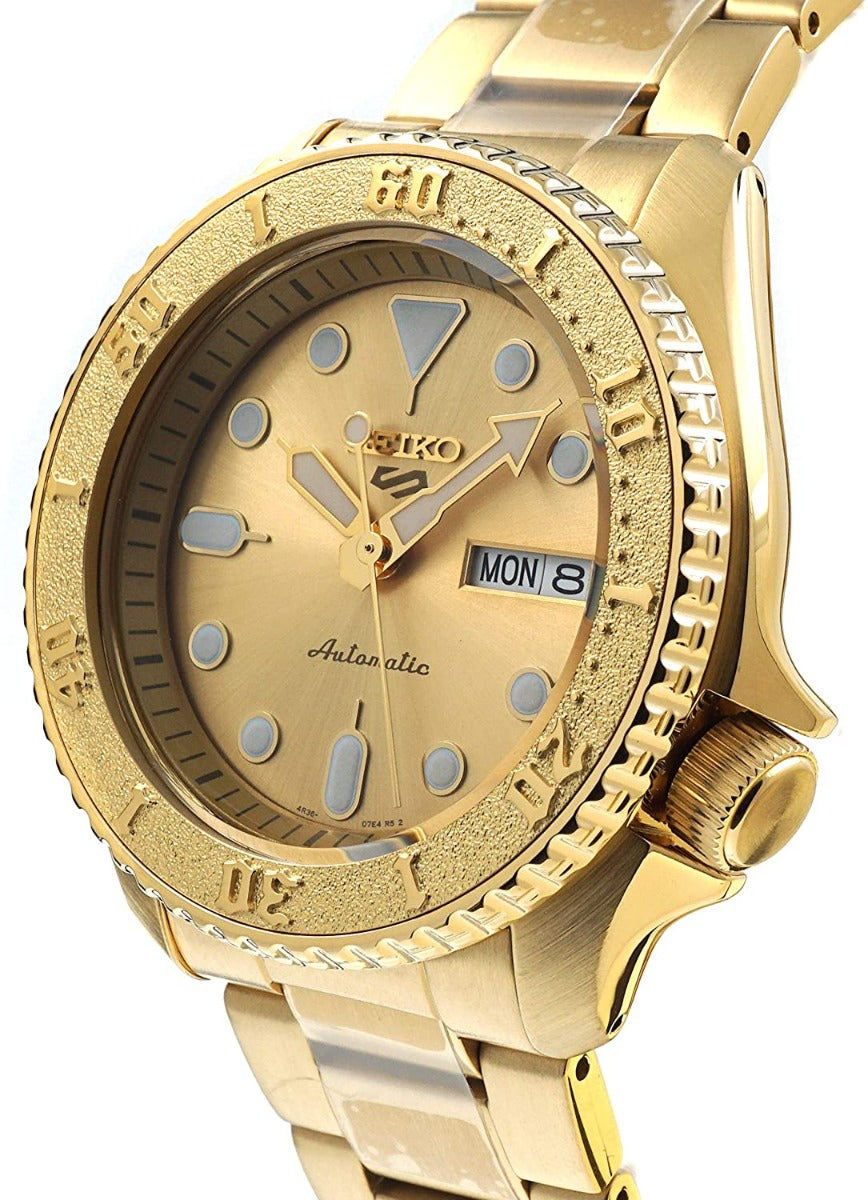 Seiko 5 Sports Mens Automatic Watch with Gold Bracelet SRPE74K1