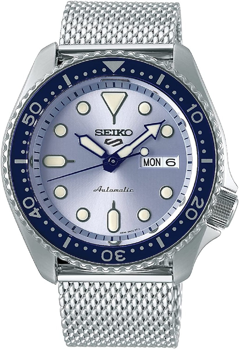 Seiko 5 Sports Automatic Men’s Watch with Blue Dial and Silver Mesh Strap SRPE77K1