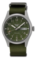 Gwylio Awtomatig Seiko 5 Sports i Ddynion gyda Deial Gwyrdd a Strap Neilon Gwyrdd SRPG33K1