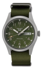 Gwylio Awtomatig Seiko 5 Sports i Ddynion gyda Deial Gwyrdd a Strap Neilon Gwyrdd SRPG33K1