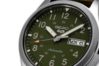Gwylio Awtomatig Seiko 5 Sports i Ddynion gyda Deial Gwyrdd a Strap Neilon Gwyrdd SRPG33K1