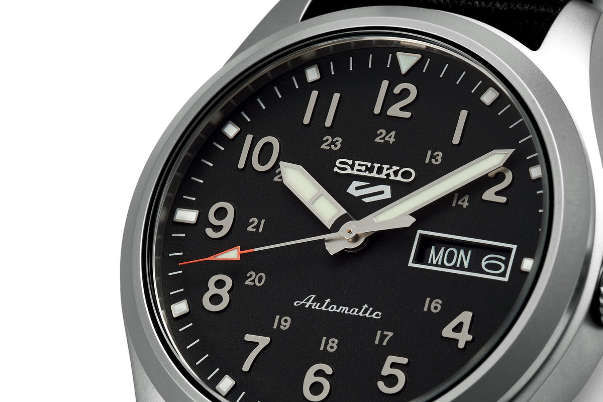 Seiko 5 Sports Gents Automatic Watch with Black Dial and Black Nylon Strap SRPG37K1