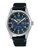 Seiko 5 Sports Gents Automatic Watch with Blue Dial and Black Leather Strap SRPG39K1