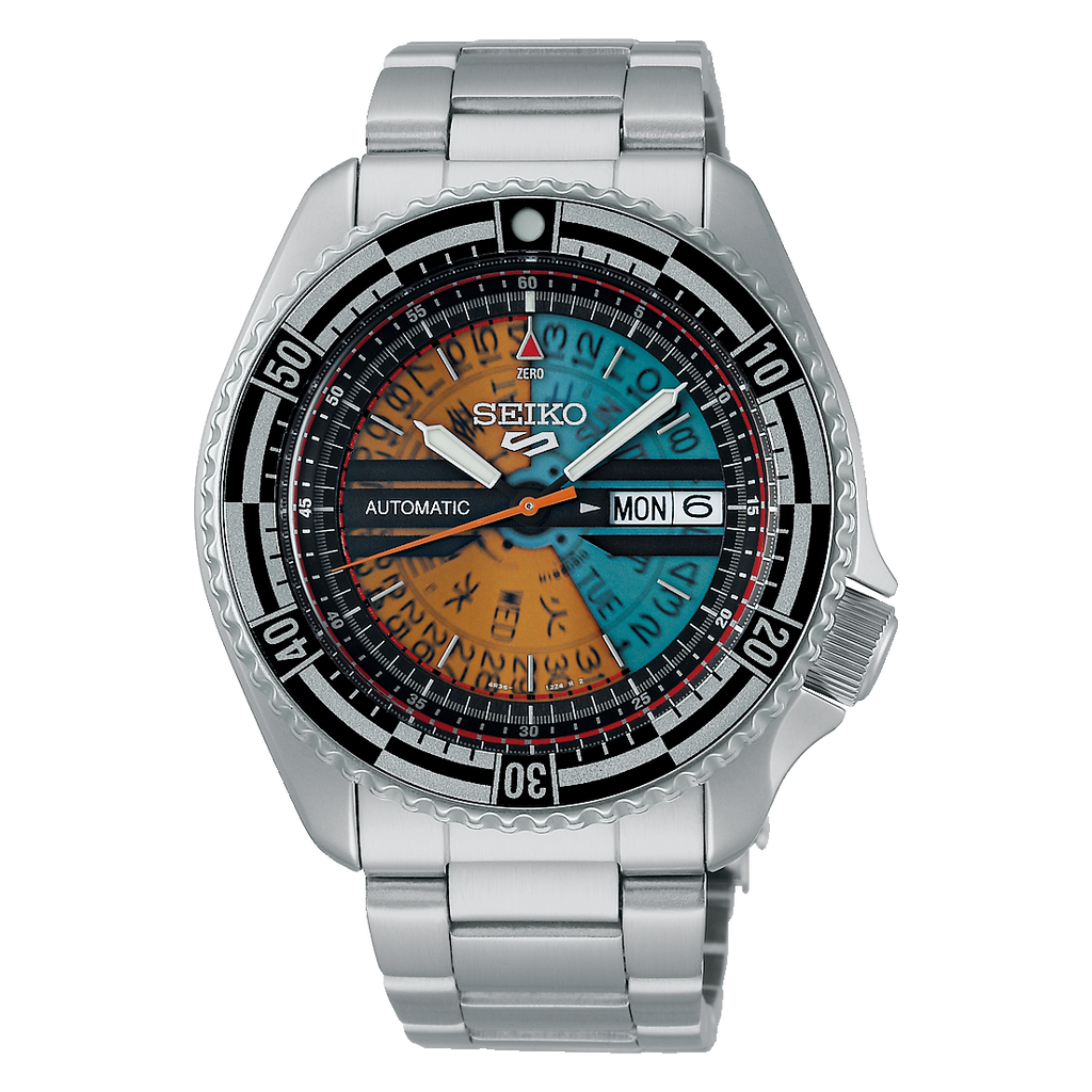 Seiko 5 Sports Kosuke Kawamura Limited Edition Mens Watch with Orange/Blue Dial and Stainless Steel Bracelet SRPJ41K1