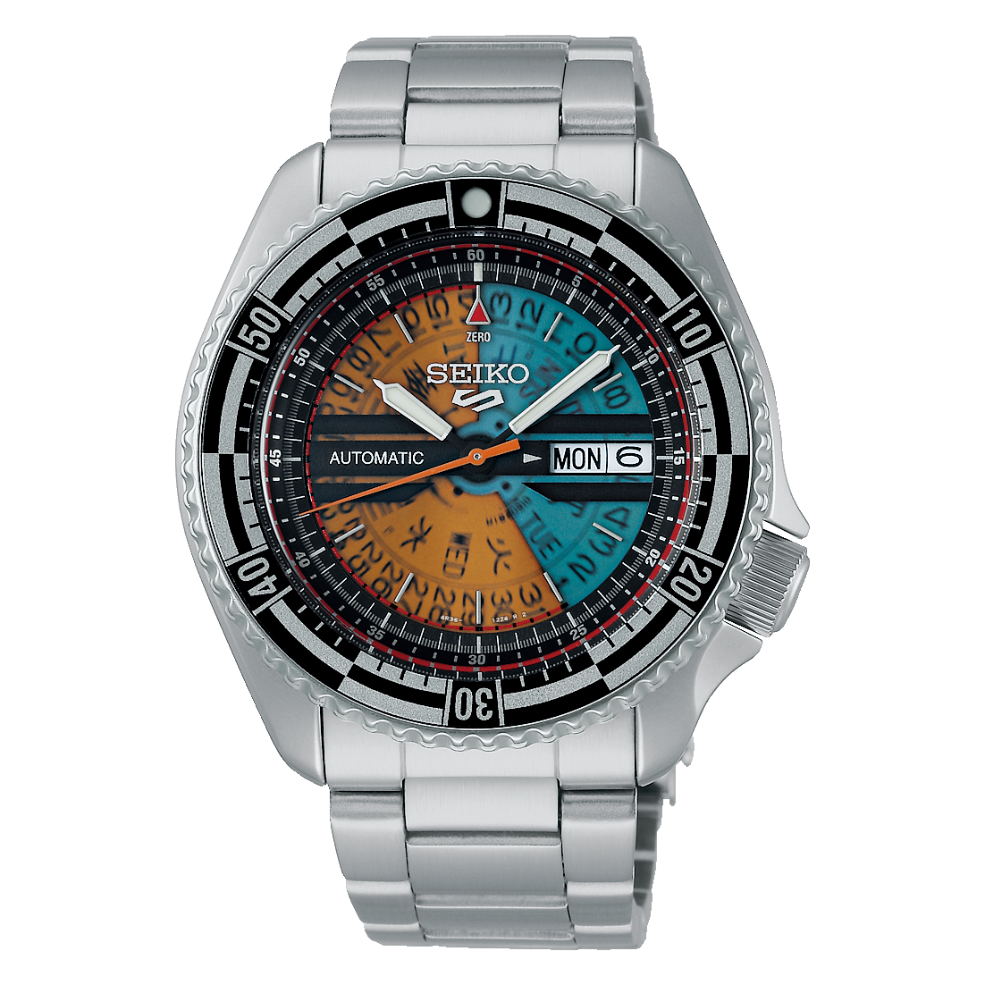 Seiko 5 Sports Kosuke Kawamura Limited Edition Mens Watch with Orange/Blue Dial and Stainless Steel Bracelet SRPJ41K1