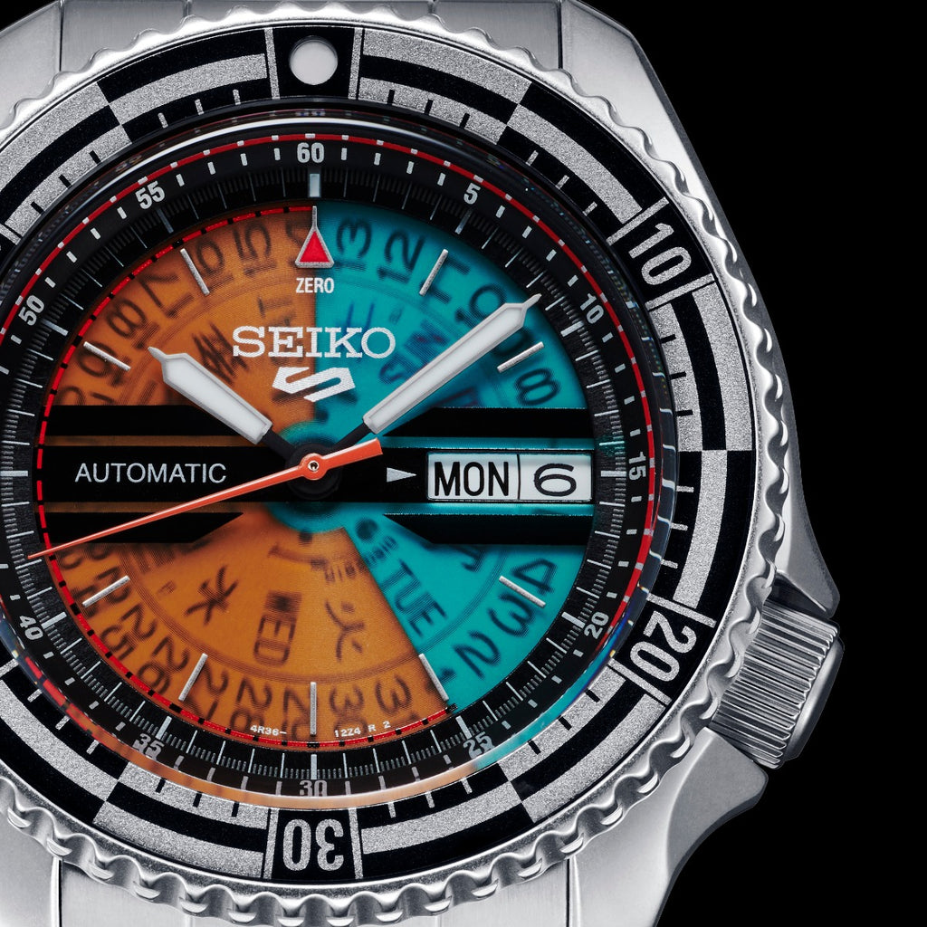 Seiko 5 Sports Kosuke Kawamura Limited Edition Mens Watch with Orange/Blue Dial and Stainless Steel Bracelet SRPJ41K1
