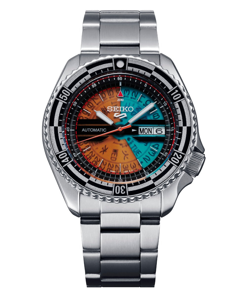 Seiko 5 Sports Kosuke Kawamura Limited Edition Mens Watch with Orange/Blue Dial and Stainless Steel Bracelet SRPJ41K1