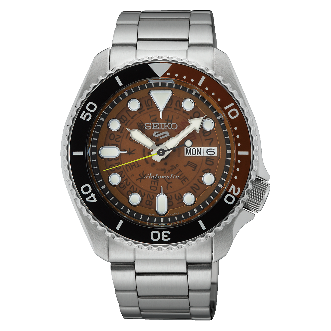 Seiko 5 Sports SKX Burnt Orange Skeleton Style Gents Automatic Watch SRPJ47K1